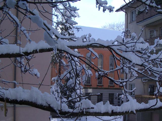 Winterlicher Blick zur Synagoge